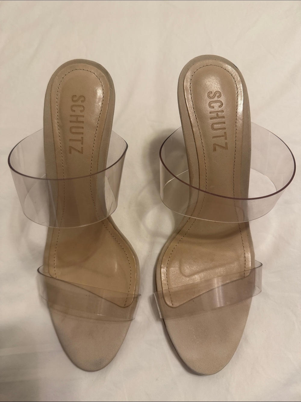 SCHUTZ Nude Clear Strap Mule Sandals